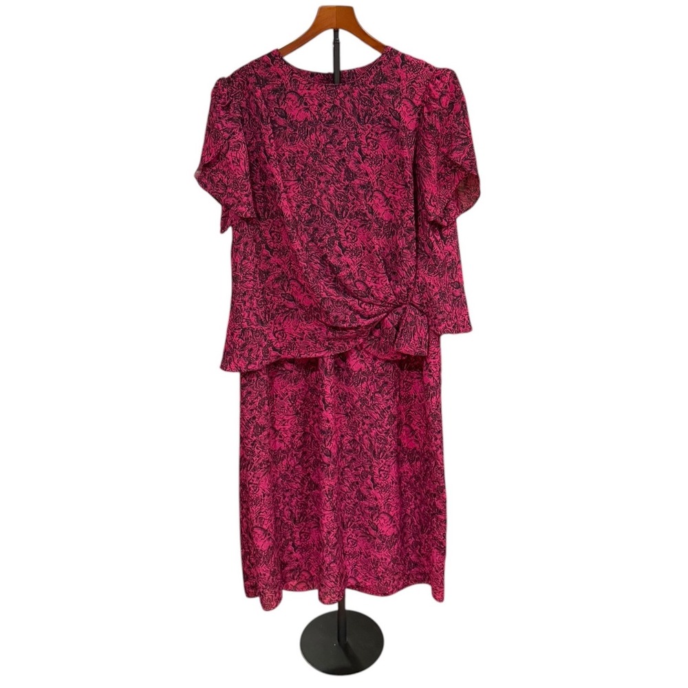 Vtg 80s Whisper California Pink Black Floral 2 Piece Set Top Skirt 22W USA Mafia